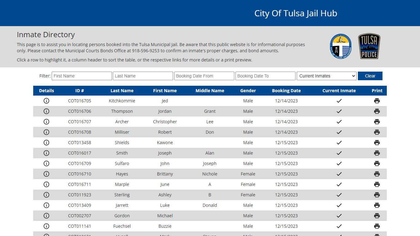 City of Tulsa Inmate Information